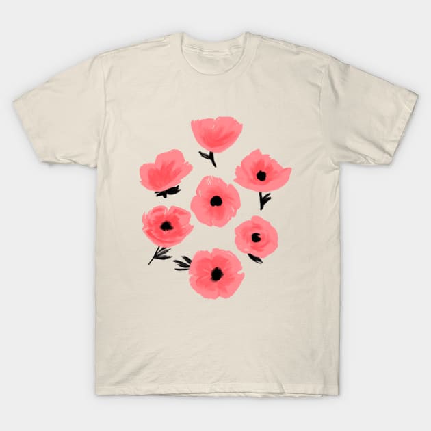 Pink Abstract Poppies T-Shirt by tangerinetane